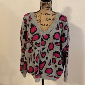Grey and pink animal print sweater